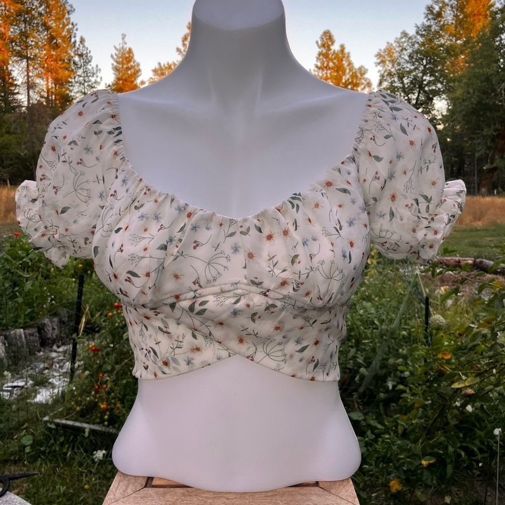 Paper moon NWT wrap waist crop top with poof sleeve bow back Small